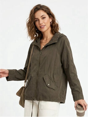 Women's Aritzia Tna Hooded Cotton Utility Field Jacket Army Olive Green Small